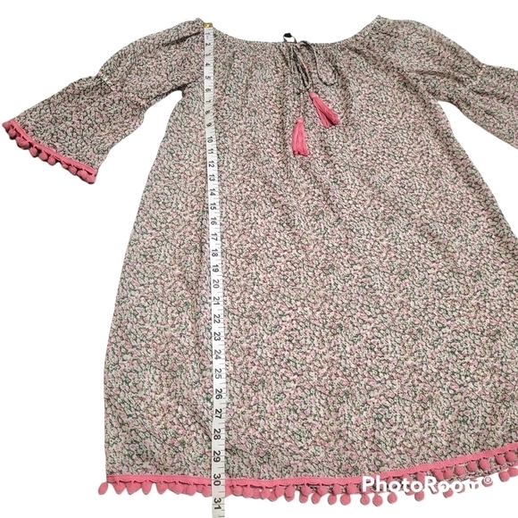 America & Beyond Sheer Floral Off Shoulder Boho Beach Cover Up Mini Dress Small - Picture 5 of 7